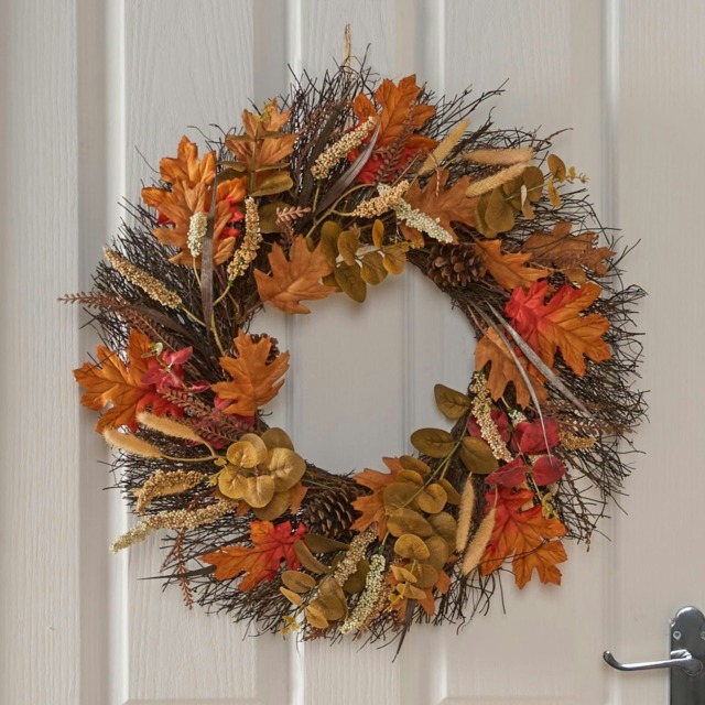 OHS Natural Wall Table Artificial Autumn Home Decor Harvest Wreath, 50cm - Burnt Orange