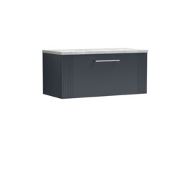 Balterley Partial Fluted 1 Drawer Wall Hung Vanity Unit with Bellato Laminate Worktop Grey Satin Soft Black