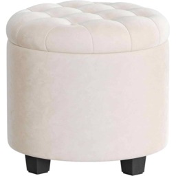 Round Velvet Ottoman with Hidden Storage, Foot Rest Stool with Legs for Living Room and Bedroom, Cream White