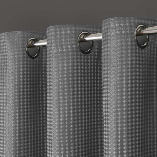 Velosso Waffle Weave Total Blackout Jacquard Eyelet Header Curtains - 117cm x 137cm Grey Silver