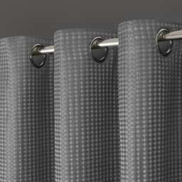 Velosso Waffle Weave Total Blackout Jacquard Eyelet Header Curtains - 117cm x 137cm Grey Silver
