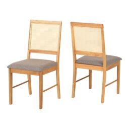 Ellis Indoor Dining Chair (Pack of 2) - L52 x W45 x H92.5 cm - Oak Effect - Grey Fabric