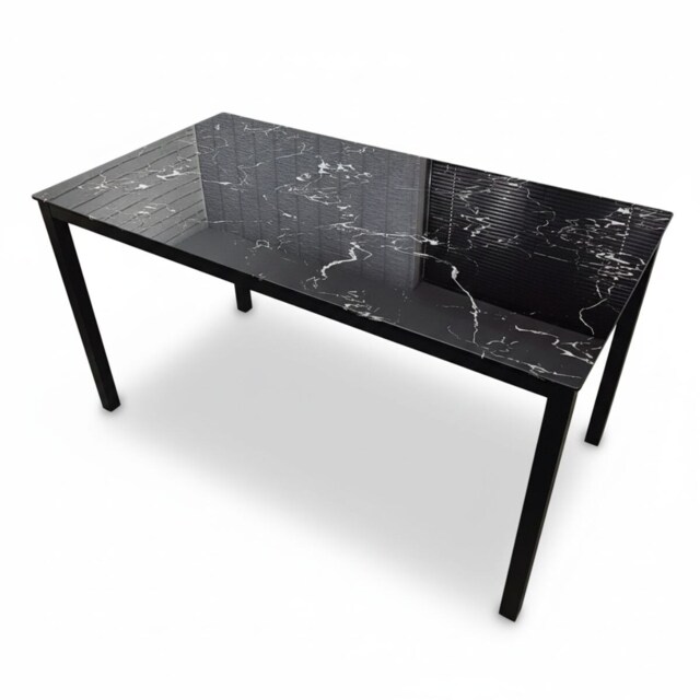 Dining Table Black Glass Kitchen Place for 4 Seats, Dining Table Only (Black H 75 x L 120 x W 70 cm)