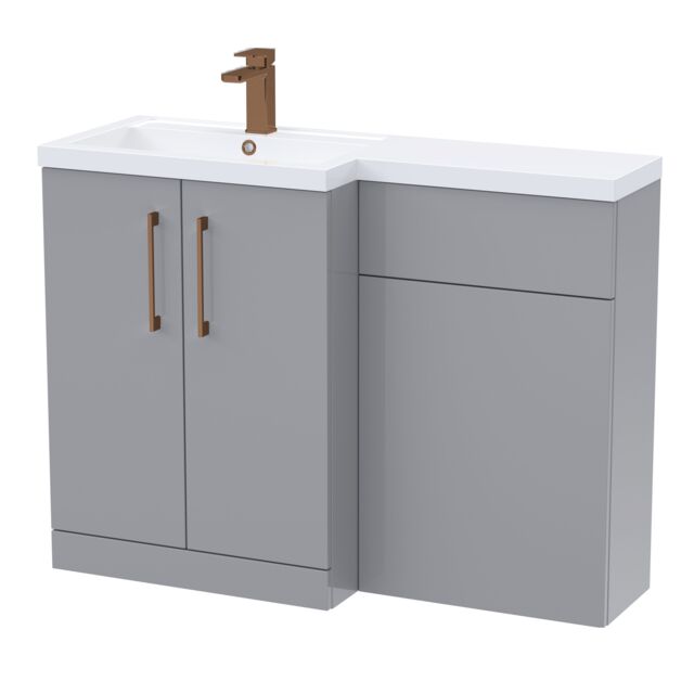 Balterley Left-Hand Bathroom Vanity and WC Unit Combination with Basin, with Handles Grey Satin Grey