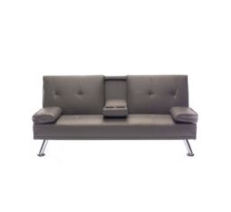 Odeon Faux Leather Click-Clack Sofa Bed with Cup Holders & Chrome Legs - Grey Grey Grey 1
