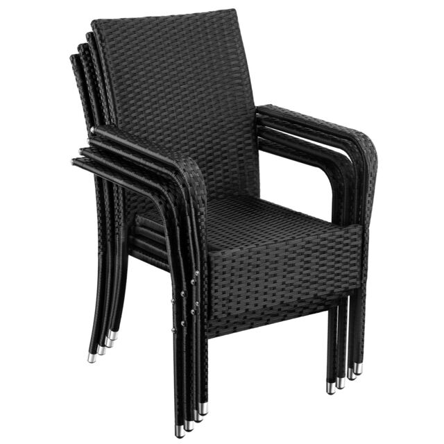 Rattan Garden Chair Girona - polyrattan and steel, weather and sun resistant, stackable Black black 4