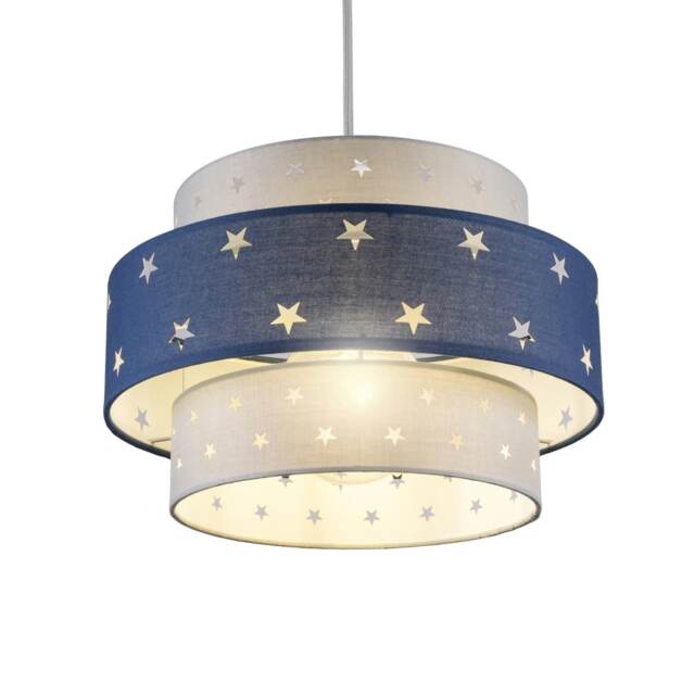 CGC Lighting Starlight Two-Tier Grey & Navy Star Easy-Fit Lampshade Grey Grey and Navy Blue Height: 19 cm Diameter: 30 cm