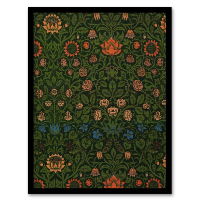 "Violet and Columbine Floral Pattern Morris Framed Wall Art Print 12X16"""