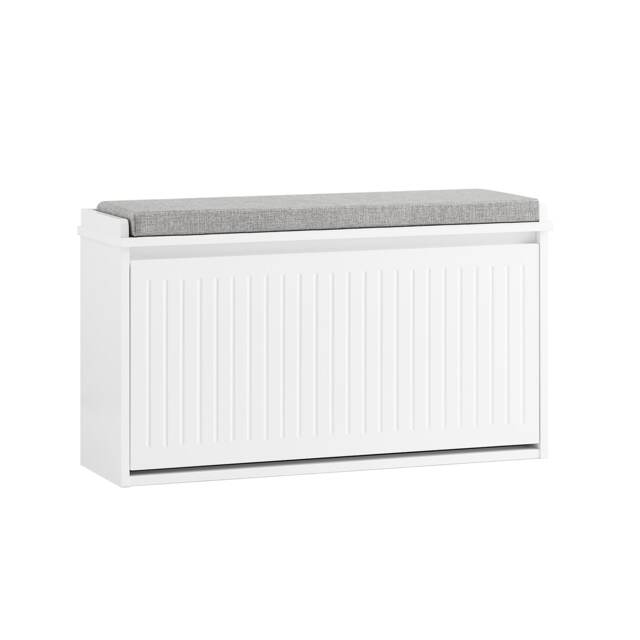 SoBuy Shoe Storage Bench with Cushion, Flip-Down Shoe Rack, White, 31.5x10.2x17.7 in, 26 kg - FSR98-L-W