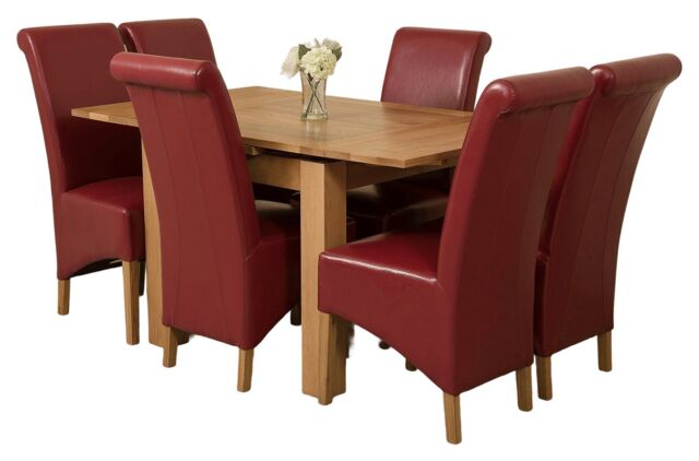 Richmond 90-150cm Oak Extending Dining Table and 6 Montana Leather Chairs Red Red