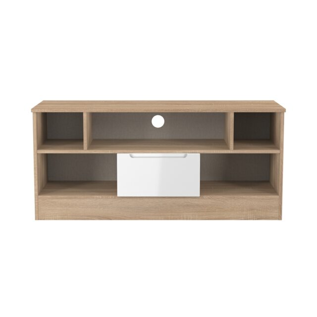 Lucca 1 Drawer TV & Media Unit in White Gloss & Bardolino Oak (Ready Assembled) White White Gloss & Bardolino Oak