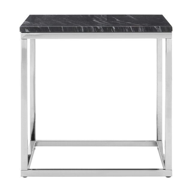 Allure Square Black And White Marble End Table Silver