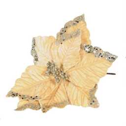 Champagne Gold Velvet Christmas Poinsettia with Glitter Detail Artificial Flower Decoration 32cm