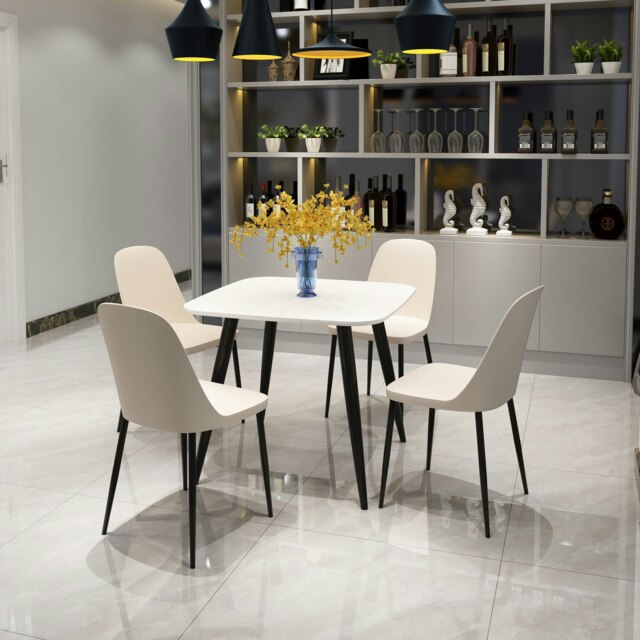Aspen White 80cm Square Dining Table with 4 Plastic Duo Design Chairs - Compact Modern Dining Set White Calico 1