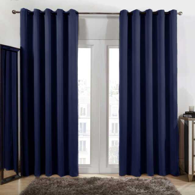 "OHS Blackout Thermal Insulated Eyelet Curtains, 66x72"" - Navy Blue"
