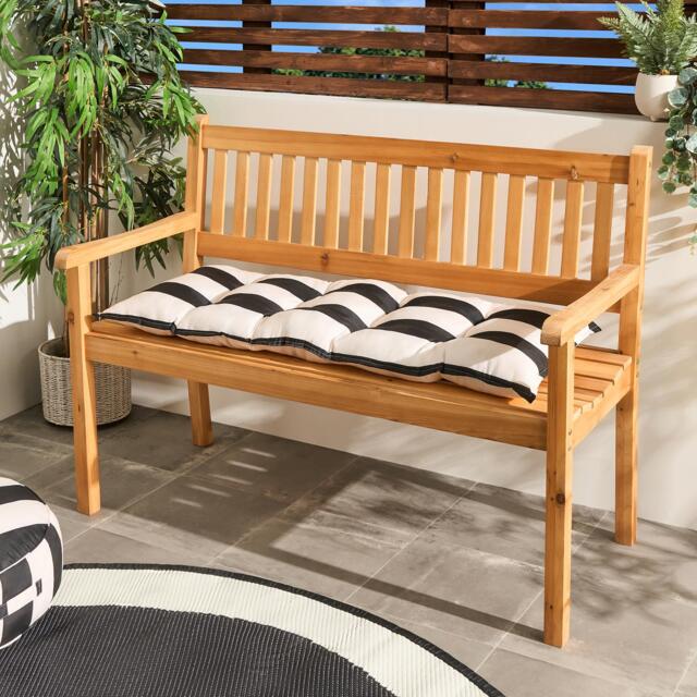 OHS Stripe 2 Seater Outdoor Bench Cushion Garden Seat Pad Multi Black/Cream