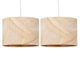 Set of 2 Tropica - Champagne Gold Detail 25cm Pendant or Lamp Shades Gold Soft gold fabric and gold embossed foil 2