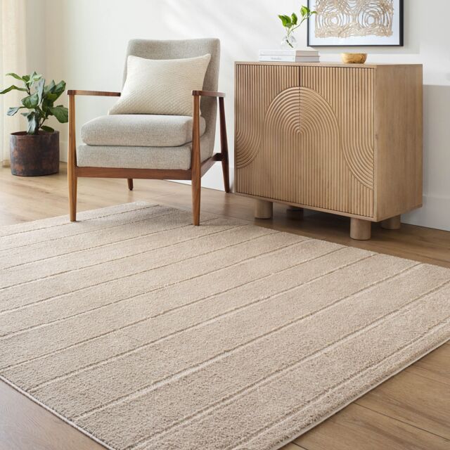 LIVABLISS Our Pnw Home Cascade-Modern Graphic High Pile Rug 200 x 275 cm Beige Brown