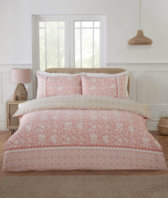 Eleanor Floral Microfibre Reversible Duvet Cover Set with Pillowcase Pink King