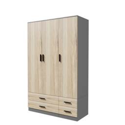 3 Door 4 Drawer Wardrobe With Hanging Rail And Storage Shelf Grey Grey Carcass & Oak Door 1