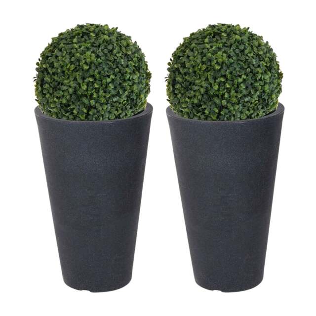 Round Pot With Grass Ball Dome Plant - 46x29x29 cm Black Black & Set of 2 2