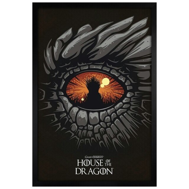 Black Wooden Framed Game Of Thrones Dragon Eye Maxi Poster Multi