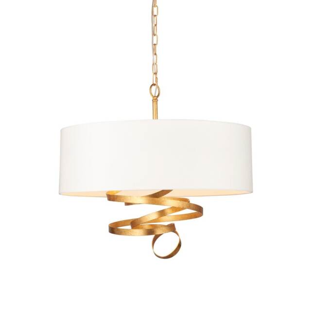 Sanremo 3 Light Ceiling Pendant Gold Leaf & Ivory Cotton Fabric