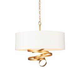 Sanremo 3 Light Ceiling Pendant Gold Leaf & Ivory Cotton Fabric