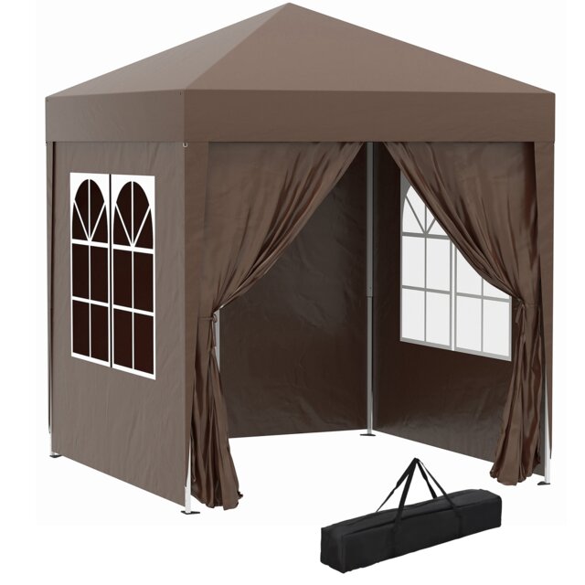 Outsunny 2x2m Pop Up Gazebo Canopy Marquee w/ Carry Bag, Coffee Brown