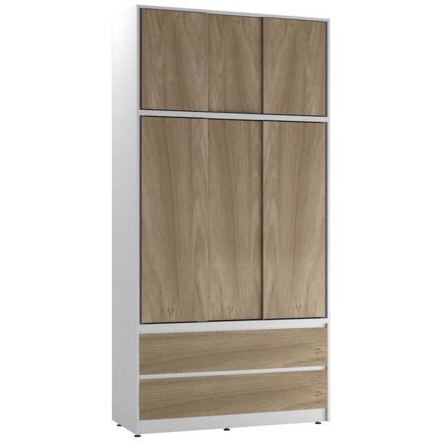 120cm 3 Sliding Doors Children Kids Wardrobe Bedroom Storage Closet Hanging Rail Multi White with Oak Doors 1