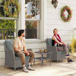 Outsunny Rattan Garden Chairs Set of 2, Outdoor Rattan Chairs with Cushions, Armrests and High Back, PE Wicker Garden Armchair with Steel Frame for Balcony, Porch, Light Grey Grey Light Grey
