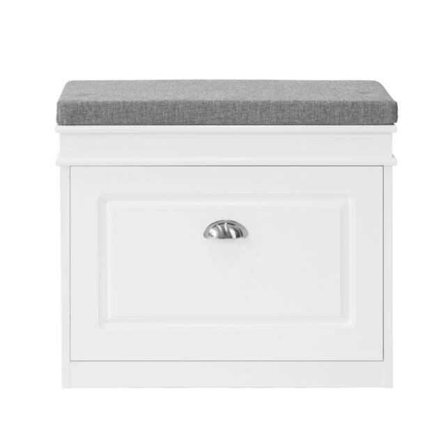 "SoBuy Shoe Storage Bench with Seat Cushion, White, 24"" x 9.4"" x 20.5"", 9.2 kg - FSR82-K-W"
