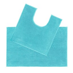 Chenille Bobble Non Slip Bath Mat & Pedestal Set Green Turquoise