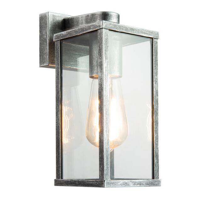 Traditional Black Silver Outdoor Lantern Wall Light Fitting with Glass Sides Silver Black/Silver 1