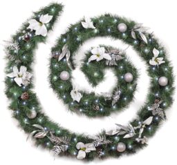 Best Artificial 12ft White & Silver Decorated Christmas Garland with 100 Bright White battery lights