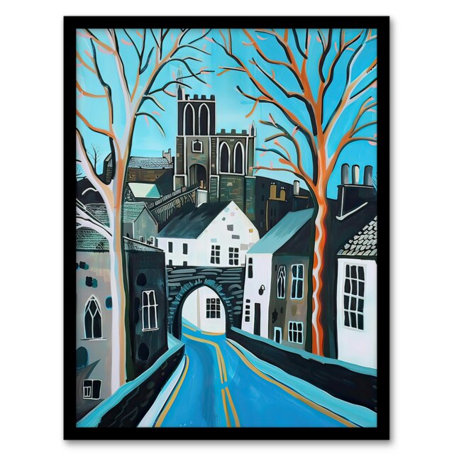 Barnard Castle Winter County Durham Living Room Black Framed Wall Art Print A4