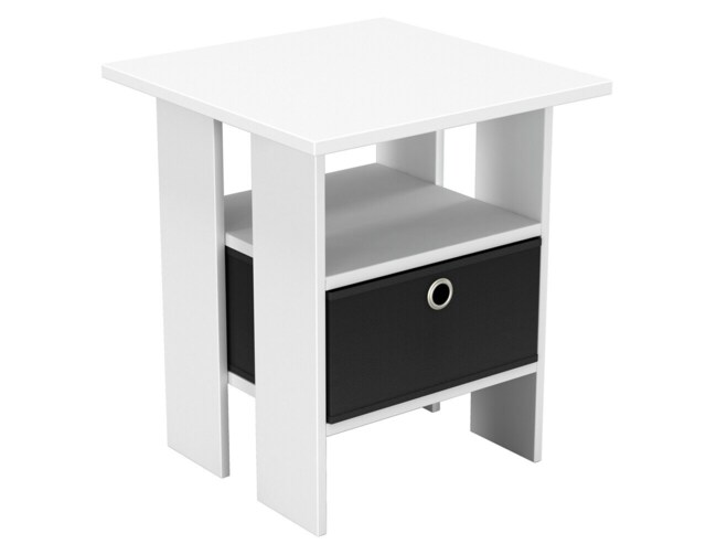2-Tier 1- Drawer Wooden Side Table White White & Black 1