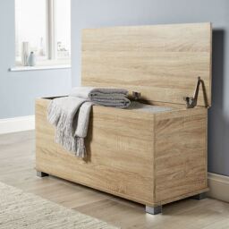 Ottoman Storage Chest Toy Bedding or Blanket Box Large Wooden Home Brown Oak