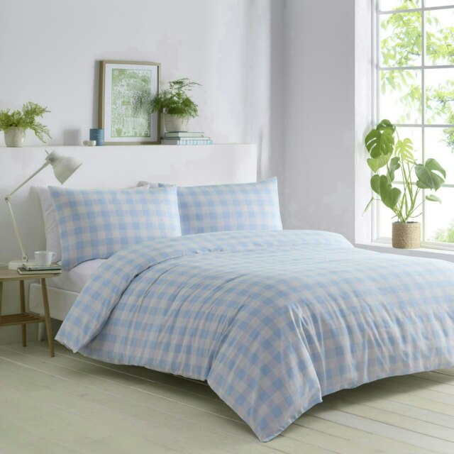 Portfolio Home Gingham Check Bedding Duvet Cover Set With Pillow Cases Blue King