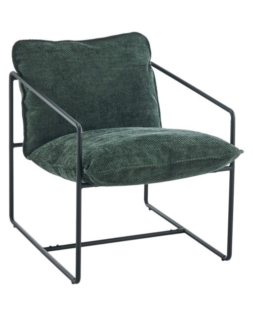 Tivoli Occasional Chair - L90 x W65 x H84 cm - Black Metal - Green Fabric