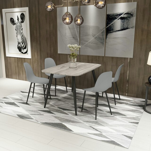 Aspen Grey Oak Effect 120cm Rectangular Dining Table with 4 Curve Plastic Chairs - Modern Dining Set Grey One Size 1