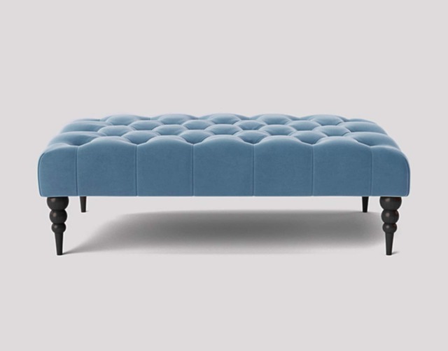 Alyana 180cm Rectangle Ottoman Bench with Wooden Legs- Duck Egg Plush Velvet Chesterfield Upholstered Footstool