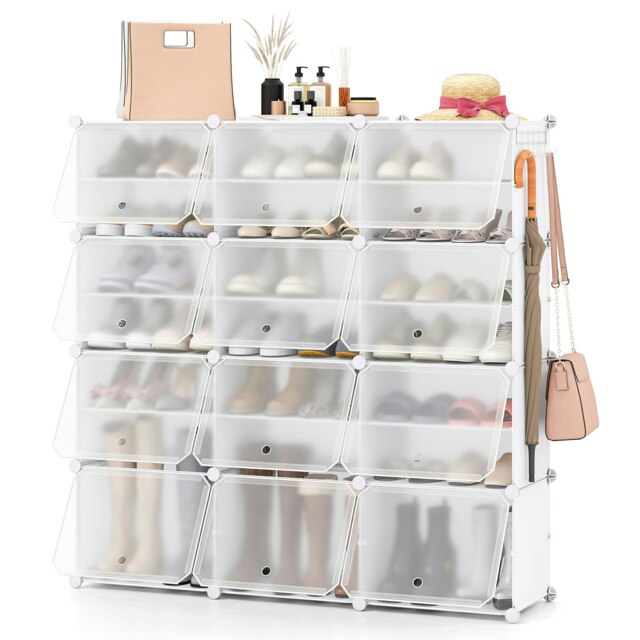 COSTWAY 48 Pairs Portable Shoe Shelves Shoe Rack White White