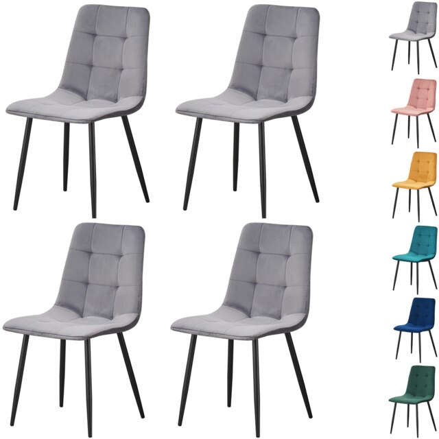 Set of 4 Chairs Florence Velvet Dining Chairs with Sturdy Metal Legs - Kitchen, Living Room & Reception Chairs with Backrest and Padded Seat Grey One Size