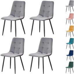 Set of 4 Chairs Florence Velvet Dining Chairs with Sturdy Metal Legs - Kitchen, Living Room & Reception Chairs with Backrest and Padded Seat Grey One Size