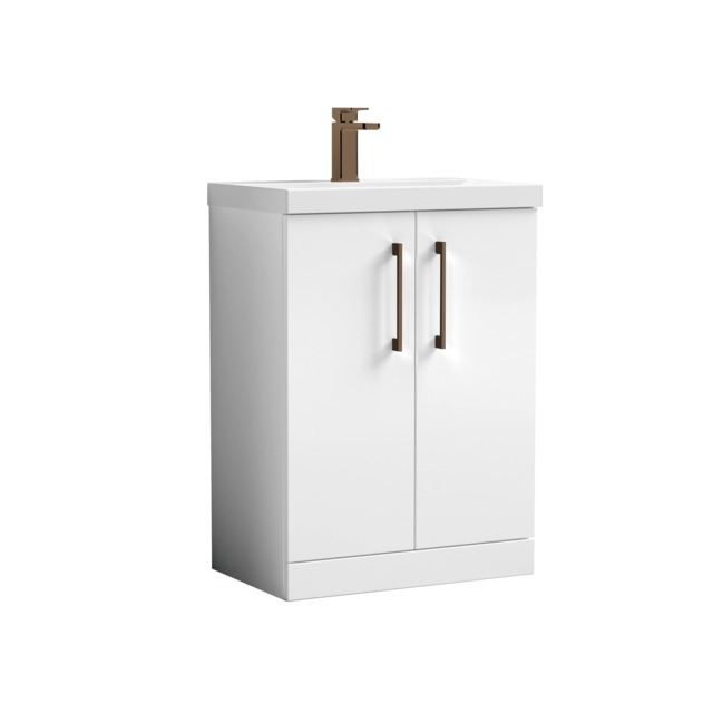 Balterley Level Modern Bathroom 2 Soft Close Door & Mid-Edge Vanity Unit Basin, with D Shape Handle White 840 x 610 x 390mm