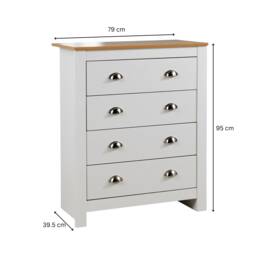 Chest 4 Drawers Bedroom Furniture Oak Top Metal Handles White