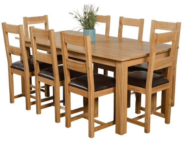 Oslo 180 x 90 cm Large Oak Dining Table and 8 Lincoln Chairs Brown Brown