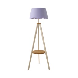 ValueLights Morrigan Cream Wood Floor Lamp Lilac Scallop Shade Purple