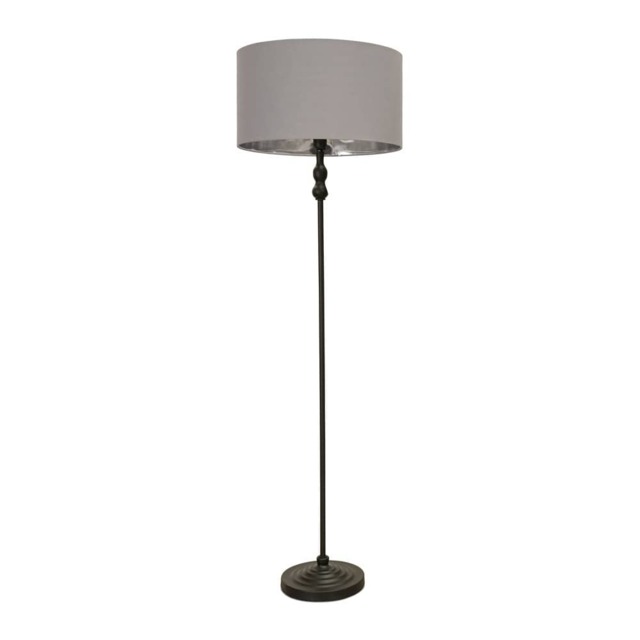 ValueLights Maggie Black Candlestick Floor Lamp Grey Chrome Shade and Bulb